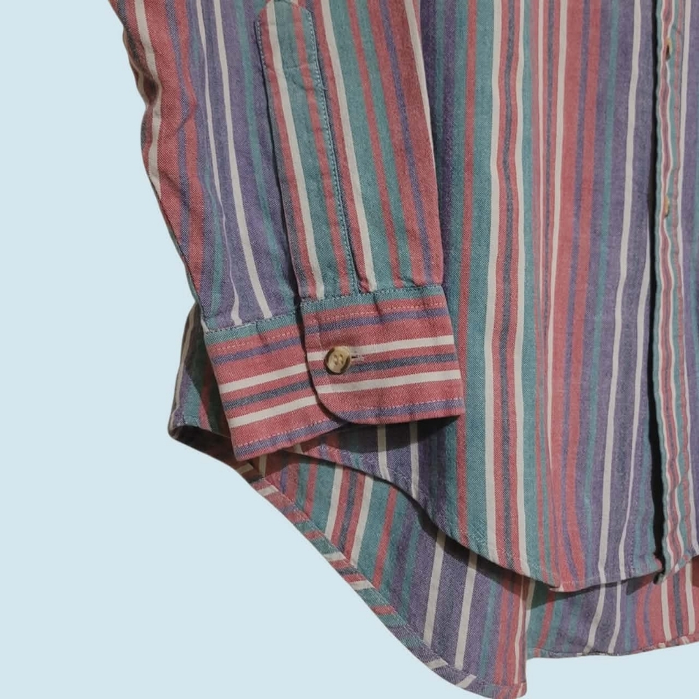 VTG Reed St. James Pastel Colorful Striped Button Front Mens Shirt Large Cotton - Picture 3 of 7